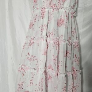 #18 Mansy Floral Pink and White Tiered Dress
